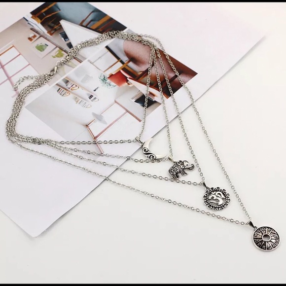 Boho 4-Strand Elephant Moon Pendant Necklace 3D - Picture 4 of 8